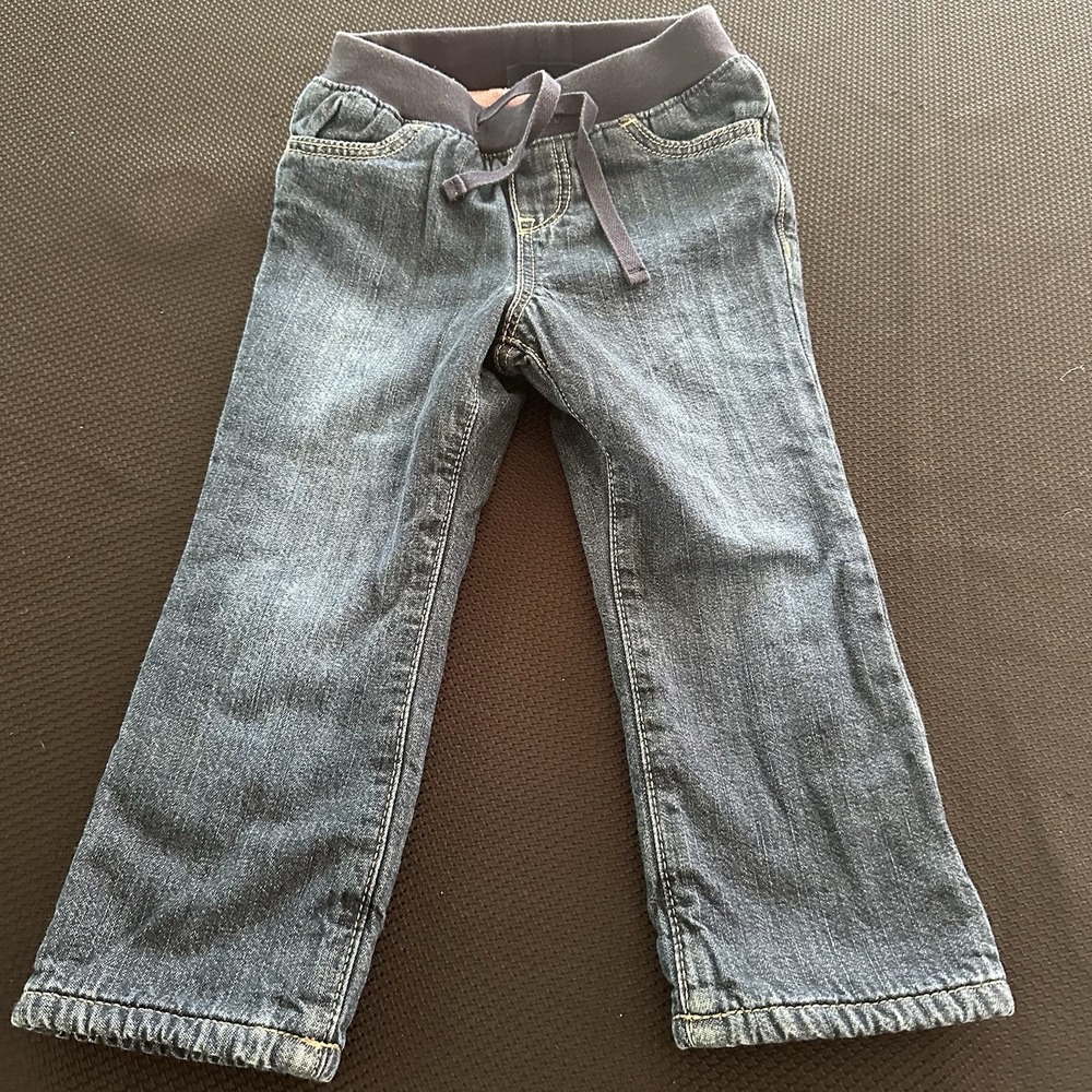Baby Gap Girls Denim Jeans With Pink Fleece Lining 2T Dark Wash Straight Leg